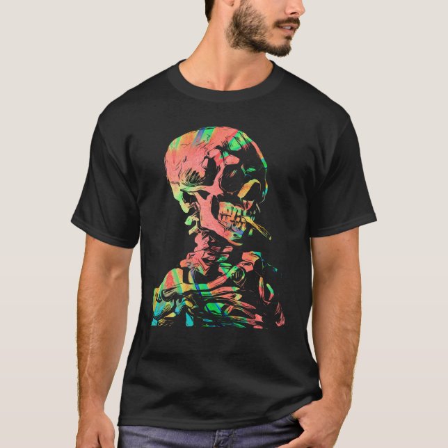 Van Gogh Cigrette Skull Tie Dye T Shirt (Framsida)