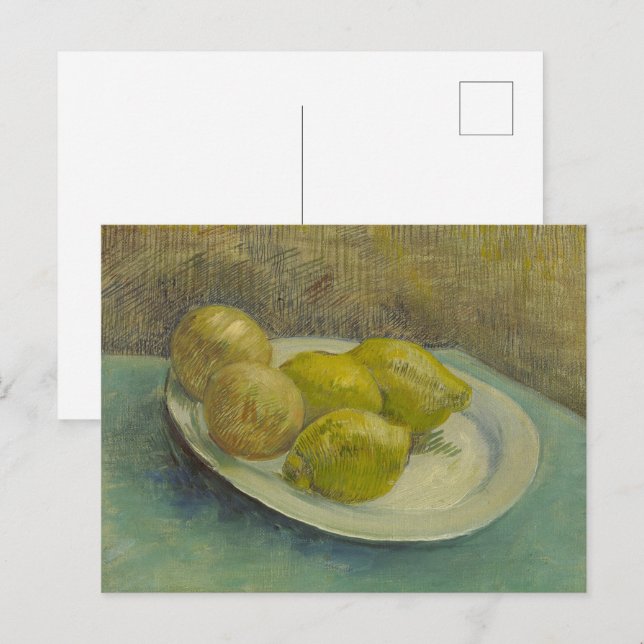 Van Gogh Citroner Tallrik Gul Kökskonst Vykort (Fram/baksida)