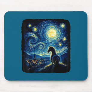 Van Gogh Cowgirl Häst Stjärnig Rolig Natt Hästar L Musmatta