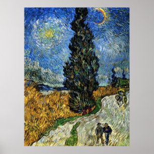 Van Gogh - Cypress mot Starry Himlar Poster