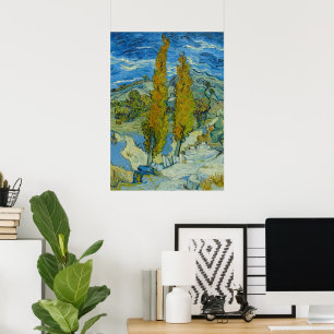 Van Gogh Cypresser - Virvlande blå himmel konst Poster