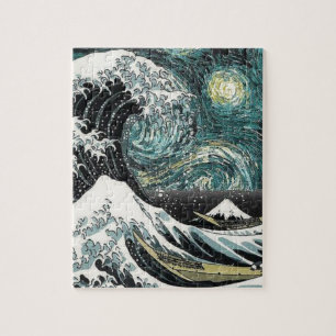 Van Gogh den Starry natten - Hokusai som Pussel