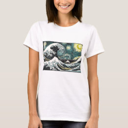 Van Gogh den Starry natten - Hokusai som Tee Shirt
