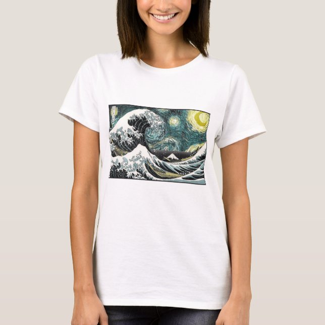 Van Gogh den Starry natten - Hokusai som Tee Shirt (Framsida)