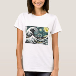 Van Gogh den Starry natten - Hokusai som Tee Shirt