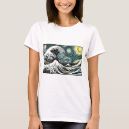 Van Gogh den Starry natten - Hokusai som Tee Shirt