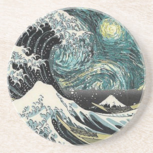 Van Gogh den Starry natten - Hokusai som Underlägg Sandsten