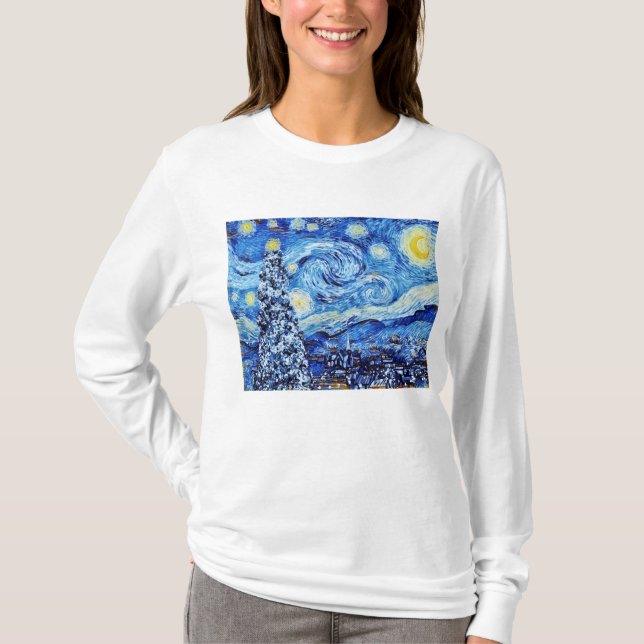 Van Gogh - Den stjärnklara natten - Vit julkonst  T Shirt (Framsida)