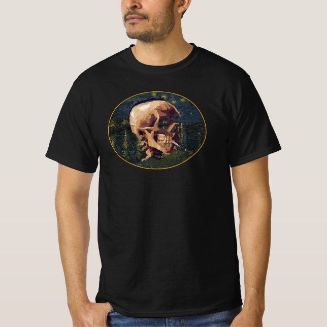 Van Gogh Dödskalle med Arlesbakgrund T Shirt (Framsida)