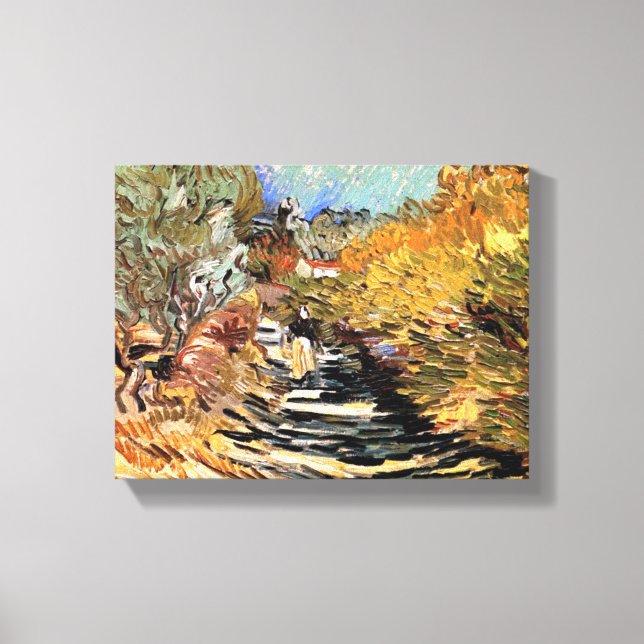 Van Gogh - en väg i Saint-Remy med kvinnlig Figur Canvastryck (Framsida)