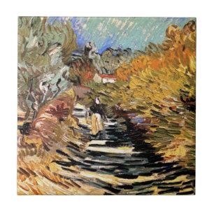 Van Gogh - En väg i Saint-Remy med kvinnlig figur Kakelplatta