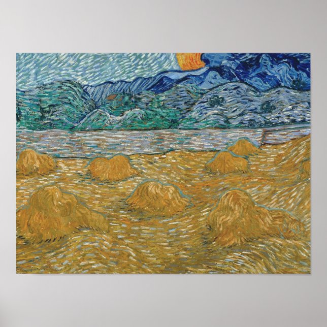Van Gogh-Evening Landscape med Stigning Måne Poster (Framsidan)