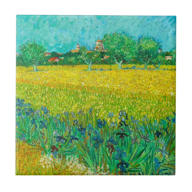 Van Gogh Fält med Irises Near Arles Kakelplatta (Framsidan)