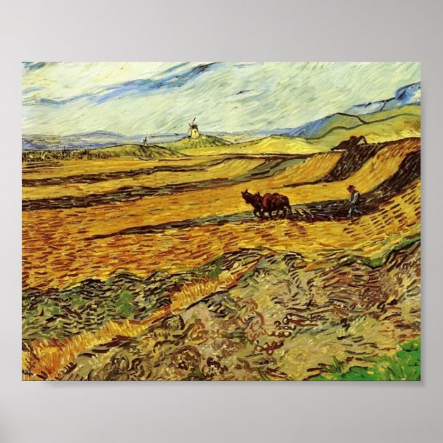 Van Gogh - Fält och Plowman och Mill Poster (Framsidan)