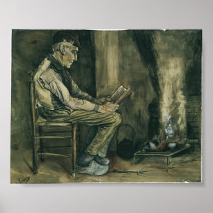 Van Gogh - Farmer sitta vid brandsidan, läsa Poster