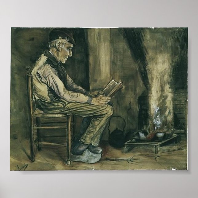 Van Gogh - Farmer sitta vid brandsidan, läsa Poster (Framsidan)