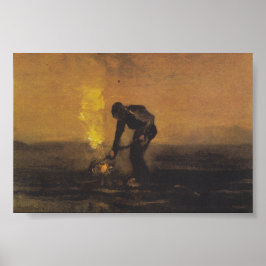 Van Gogh Farmers Fire Painting Poster