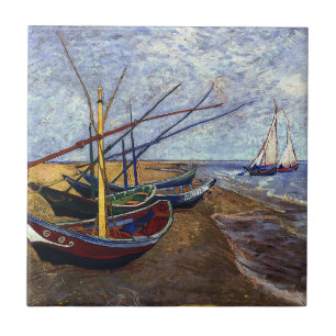 Van Gogh Fishing Boats on Beach Kakelplatta