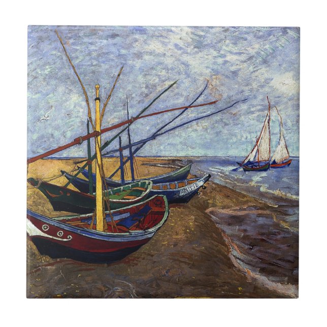 Van Gogh Fishing Boats on Beach Kakelplatta (Framsidan)