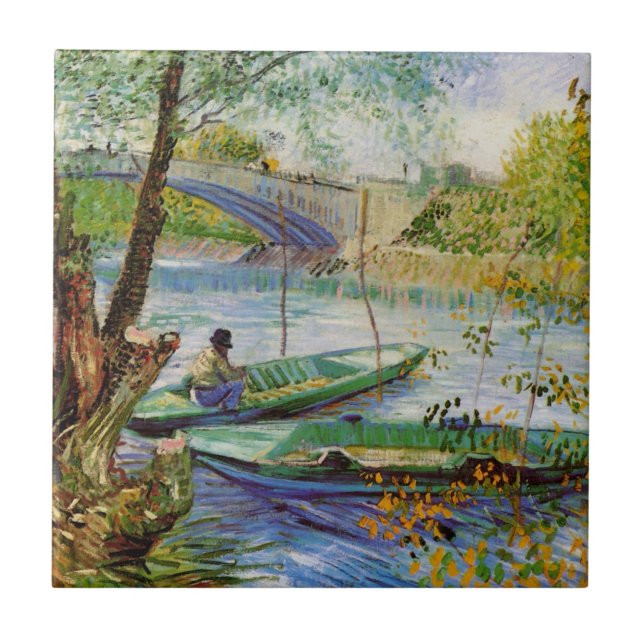 Van Gogh Fishing in Vår, Pont de Clichy Kakelplatta (Framsidan)