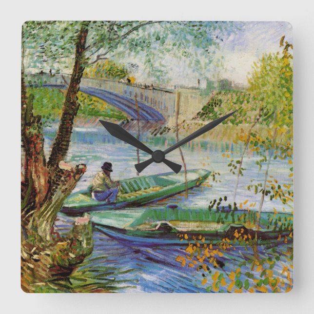Van Gogh fiskar på våren, Pont de Clichy Fyrkantig Klocka (Framsida)