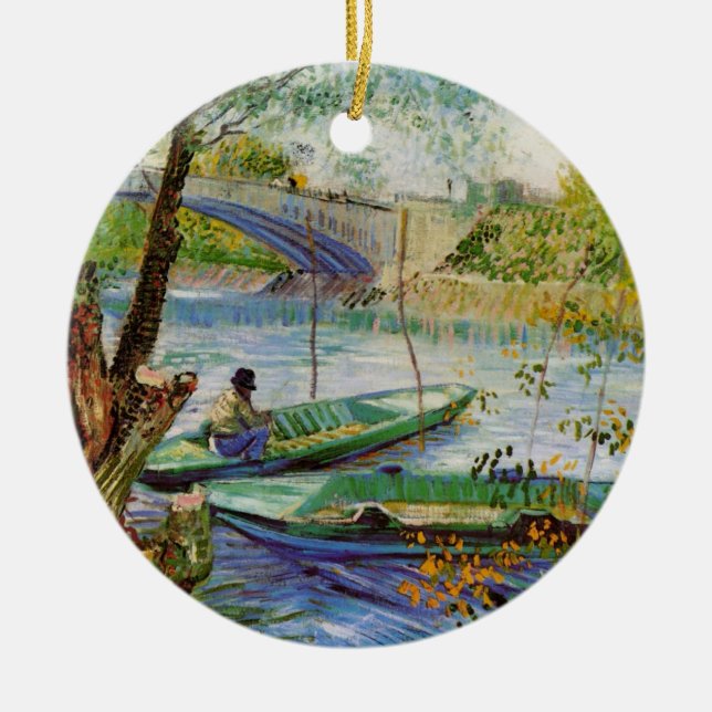 Van Gogh fiskar på våren, Pont de Clichy Julgransprydnad Keramik (Framsidan)