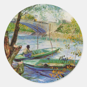 Van Gogh fiskar på våren, Pont de Clichy Runt Klistermärke
