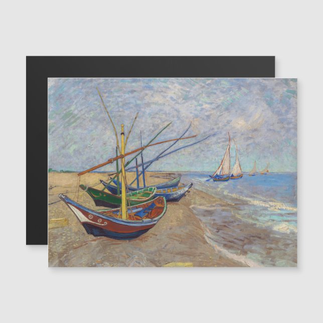 Van Gogh - Fiskebåtar på Beach Magnetic Card (Fram/baksida)