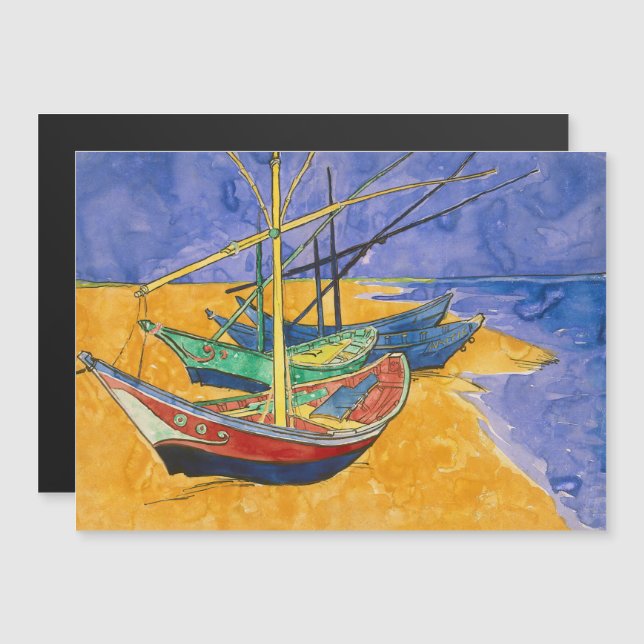 Van Gogh - Fiskebåtar på Beach Magnetic Card (Fram/baksida)