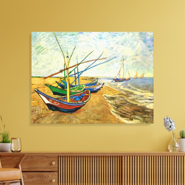 Van Gogh Fiskebåtar på stranden i Saintes Maries Canvastryck (Insitu (Vardagsrum))