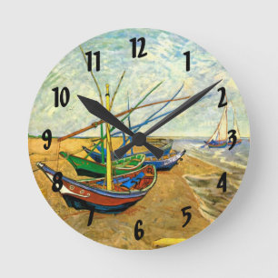 Van Gogh Fiskebåtar på stranden i Saintes Maries Rund Klocka