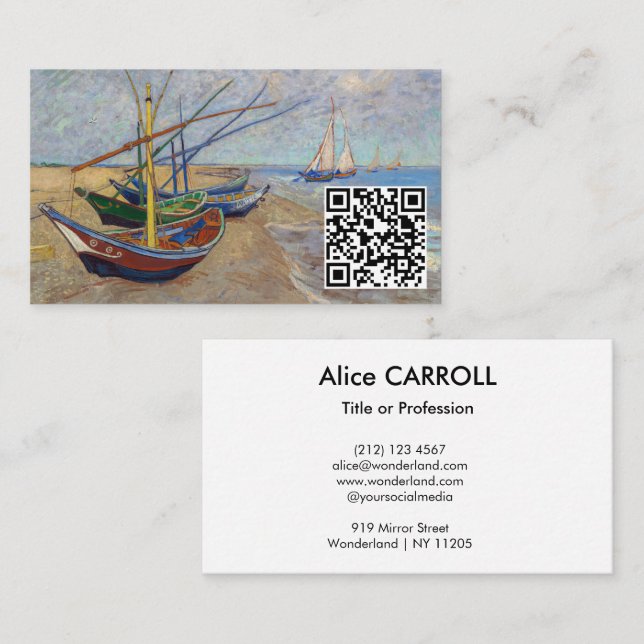 Van Gogh - Fiskebåtar på stranden - QR-kod Visitkort (Fram/baksida)