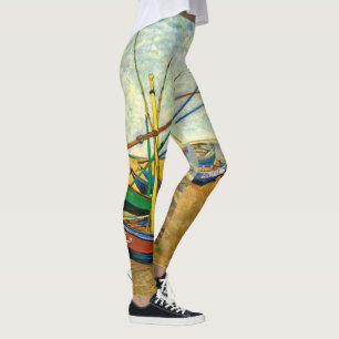 Van Gogh Fiskebåtar på stranden vid Saintes Maries Leggings