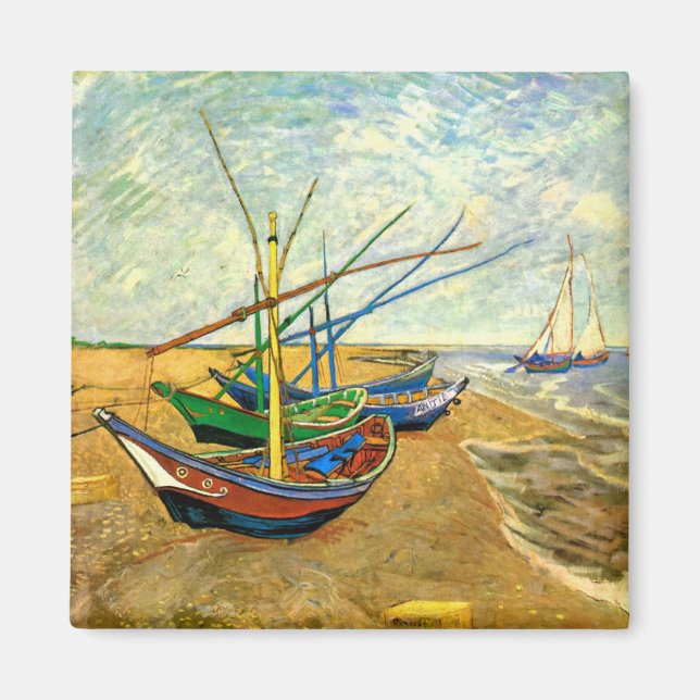 Van Gogh Fiskebåtar på stranden vid Saintes Maries Magnet (Framsidan)