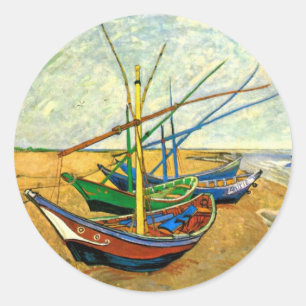 Van Gogh Fiskebåtar på stranden vid Saintes Maries Runt Klistermärke