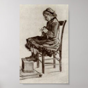 Van Gogh - flickasitta, handarbete Poster