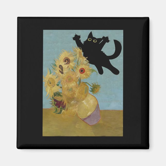 Van Gogh Flowers Cat Sunblommor Magnet (Framsidan)
