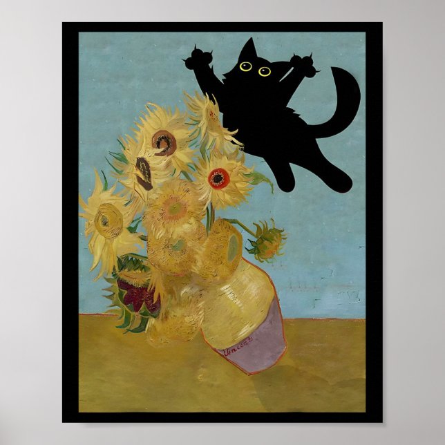 Van Gogh Flowers Cat Sunblommor Poster (Framsidan)