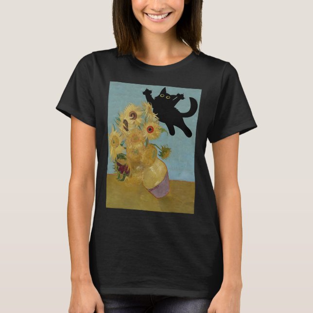 Van Gogh Flowers Cat Sunblommor T Shirt (Framsida)