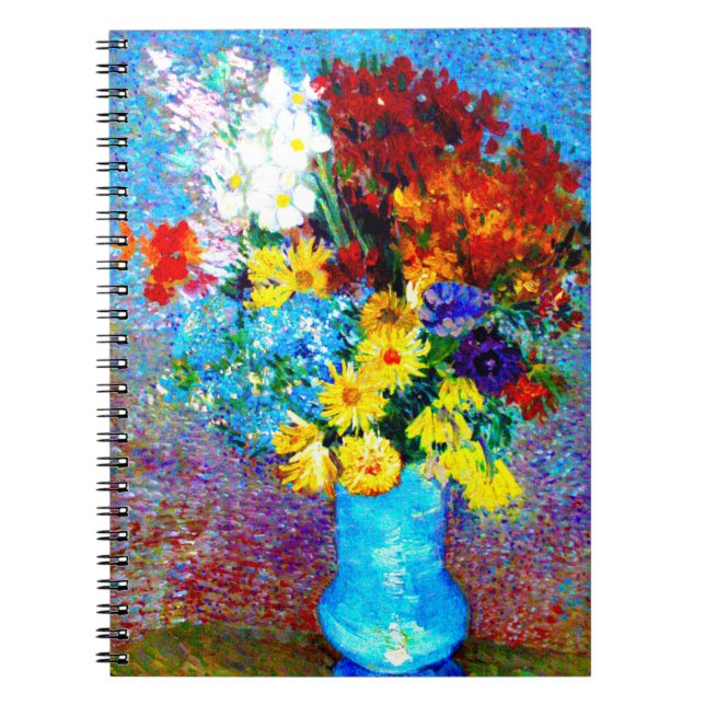 Van Gogh Flowers i Blå Vas Anteckningsbok (Framsidan)
