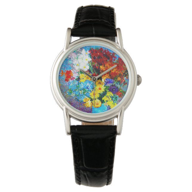 Van Gogh Flowers i Blå Vas Armbandsur (Framsida)