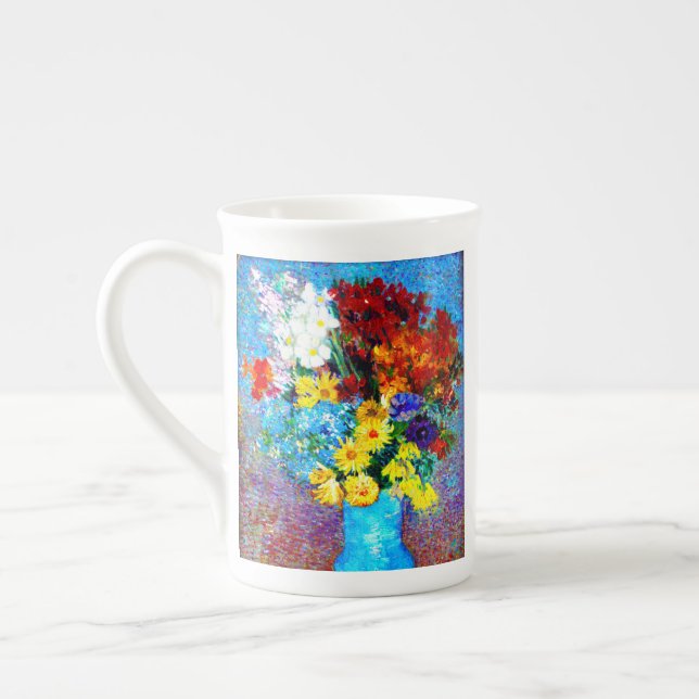 Van Gogh Flowers i Blå Vas Benporslin Mugg (Vänster)