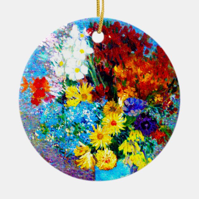 Van Gogh Flowers i Blå Vas Julgransprydnad Keramik (Framsidan)