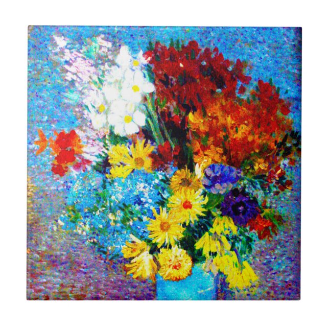 Van Gogh Flowers i Blå Vas Kakelplatta (Framsidan)