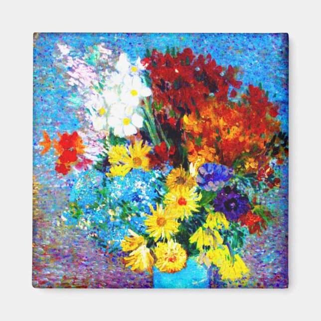 Van Gogh Flowers i Blå Vas Magnet (Framsidan)