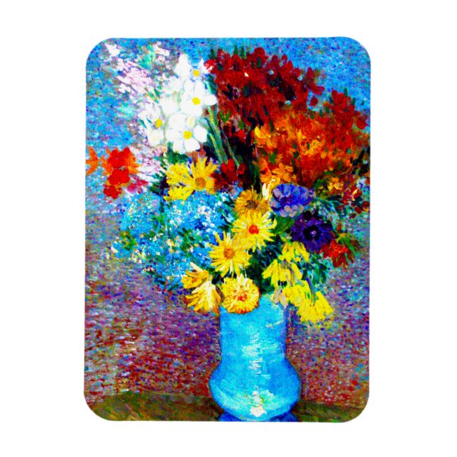 Van Gogh Flowers i Blå Vas Magnet (Vertikal)