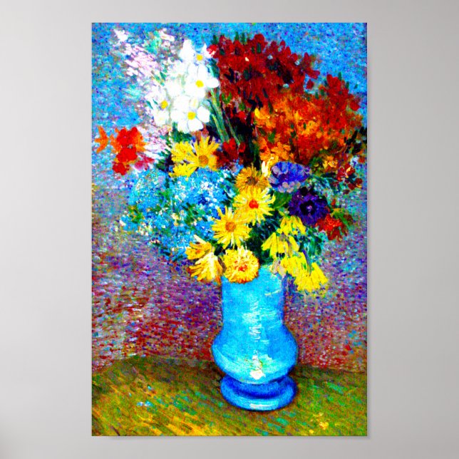 Van Gogh Flowers i Blå Vas Poster (Framsidan)