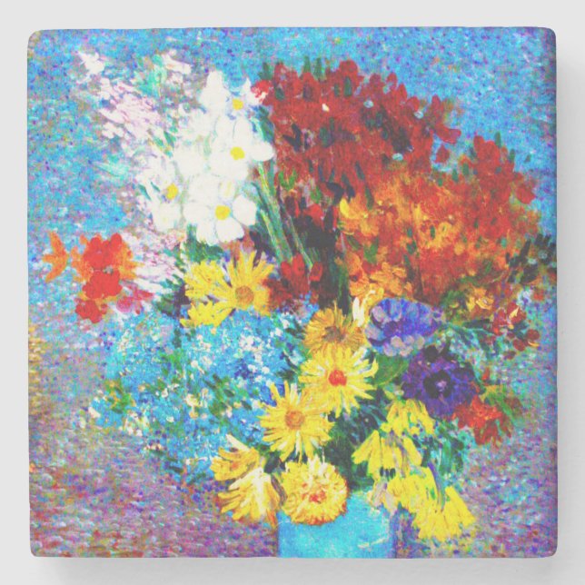 Van Gogh Flowers i Blå Vas Stenunderlägg (Framsidan)