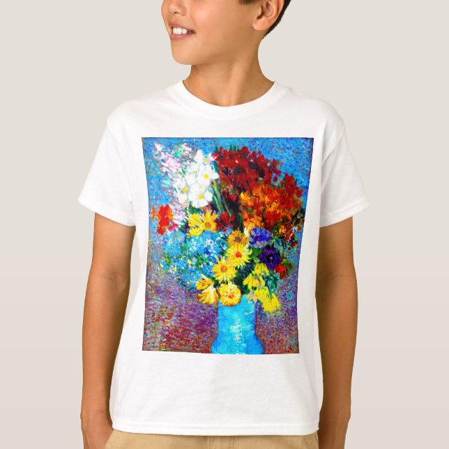 Van Gogh Flowers i Blå Vas T Shirt (Framsida)