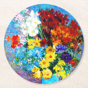 Van Gogh Flowers i Blå Vas Underlägg Papper Rund
